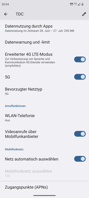 Um das Netzwerk zu wechseln, falls Probleme auftreten, schalten Sie Netz automatisch auswählen aus