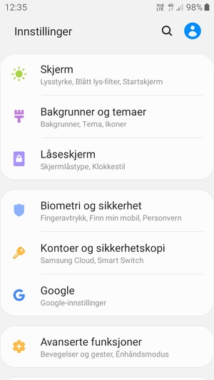 Bla til og velg Biometri og sikkerhet