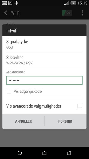 Indtast Wi-Fi adgangskoden og vælg FORBIND