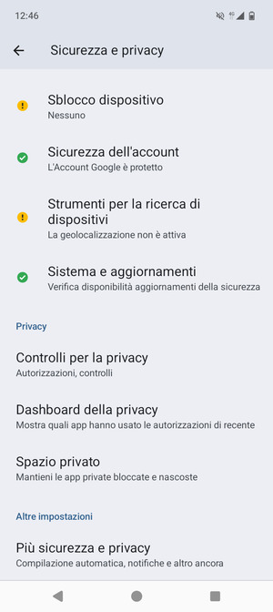 Scorri e seleziona Più sicurezza e privacy