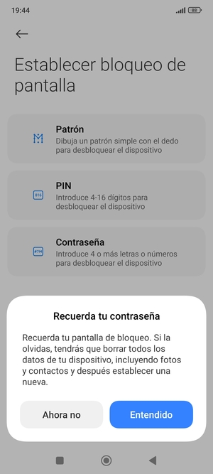 Seleccione Entendido