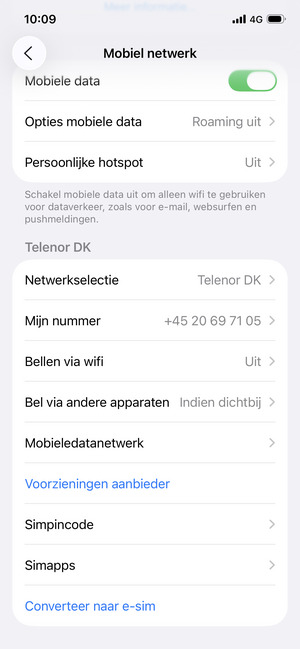 Scroll naar en selecteer Simpincode