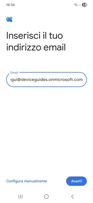 Inserisci il tuo indirizzo email e seleziona Configura manualmente