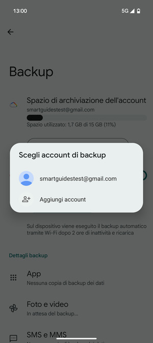 Seleziona il tuo account di backup