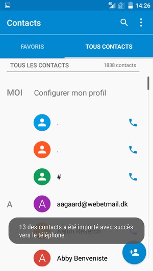 Vos contacts vont être enregistrés sur votre compte Google et dans votre téléphone lors de la prochaine synchronisation de Google.