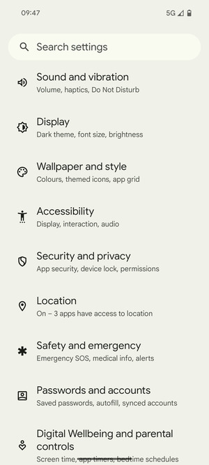 Scroll to and select Security and privacy