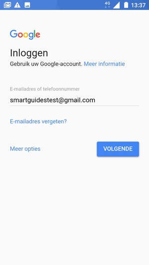 Voer uw Gmail adres in en selecteer VOLGENDE