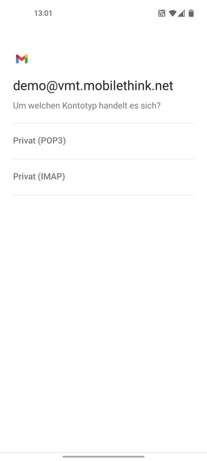 Wählen Sie Privat (POP3) oder Privat (IMAP)