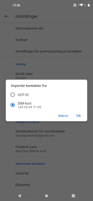 Velg SIM-kort og OK