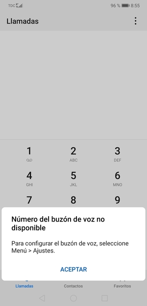 Si el correo de voz no está configurado, seleccione ACEPTAR