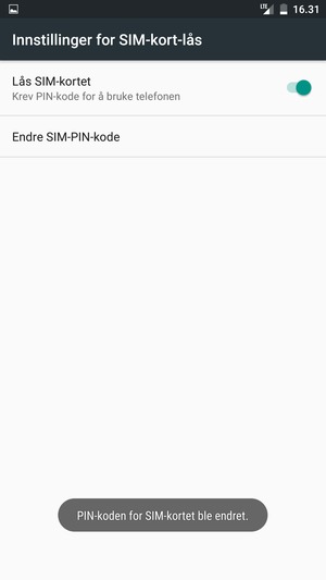 Din PIN-kode for SIM-kort er endret