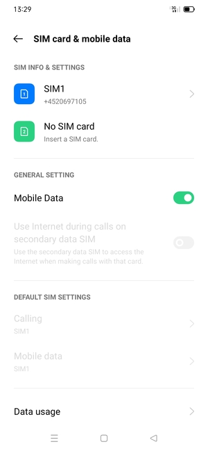 Select SIM1 or SIM2