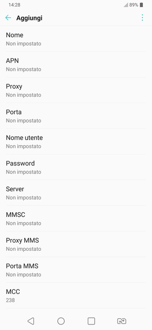Inserisci le informazioni di Internet