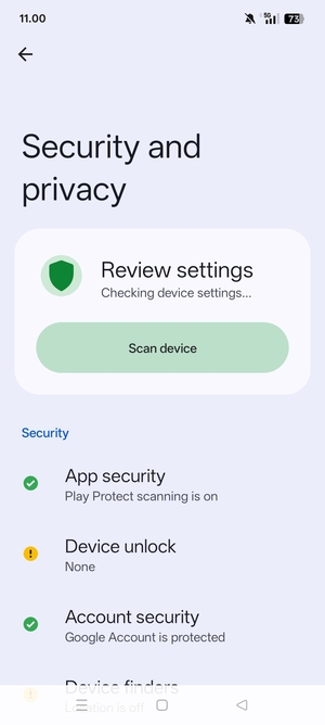 To activate your screen lock, go to the Security and privacy menu and select Device unlock