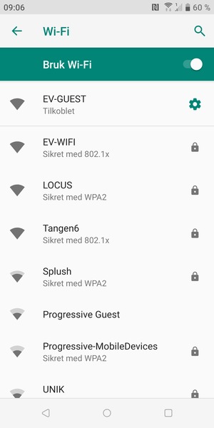 Du er nå koblet til Wi-Fi-nettverket