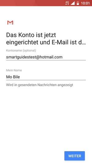 Geben Sie Ihrem Konto einen Namen und geben Sie Ihren Namen ein. Wählen Sie WEITER