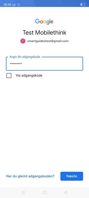 Indtast din adgangskode og vælg Næste