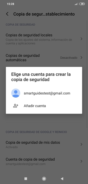 Seleccione su cuenta de copia de seguridad
