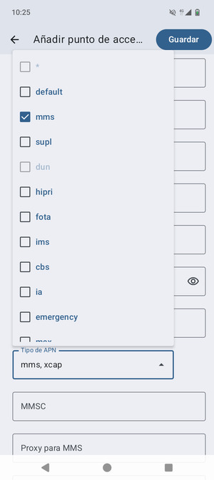Marque la casilla de verificación mms