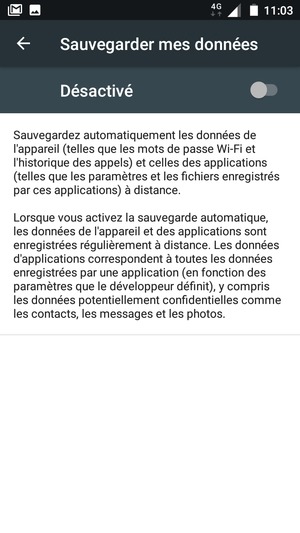 Activer le Sauvegarder mes données
