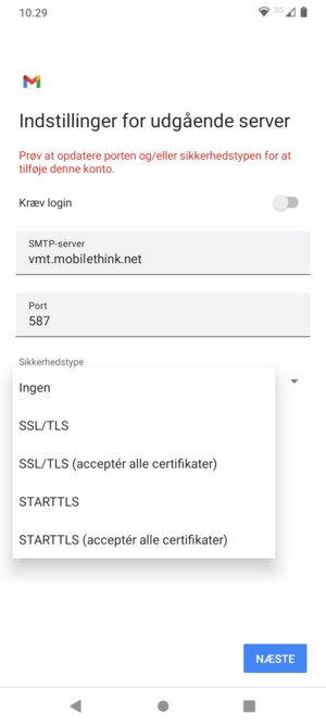 Vælg Ingen og NÆSTE