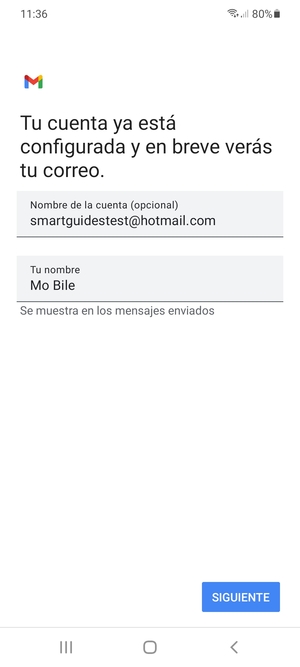 Déle a su cuenta un nombre y escriba su nombre. Seleccione SIGUIENTE