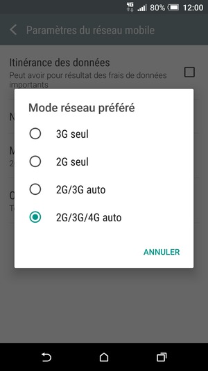 Sélectionnez 2G seul pour activer la 2G