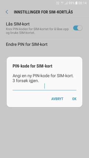 Skriv inn Ny PIN-kode for SIM-kort og velg OK