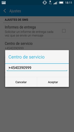 Introduzca el número de Centro de servicio y seleccione ACEPTAR