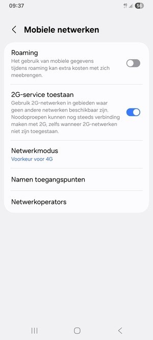 Om van netwerk te wisselen in geval van netwerkproblemen, selecteert u Netwerkoperators