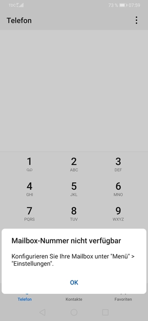Falls Ihre Voicemail nicht eingerichtet ist, wählen Sie OK