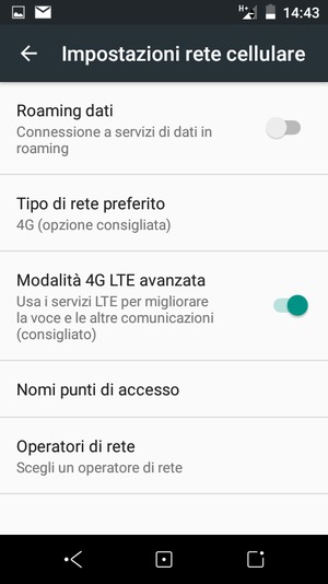 Seleziona Tipo di rete preferito