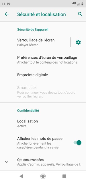 Faites défiler et sélectionnez Options avancées