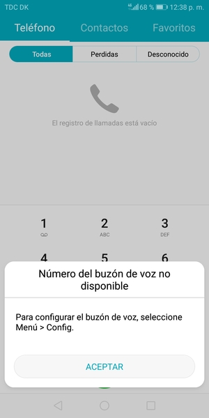 Si el correo de voz no está configurado, seleccione ACEPTAR