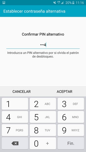 Confirme su PIN alternativo y seleccione ACEPTAR