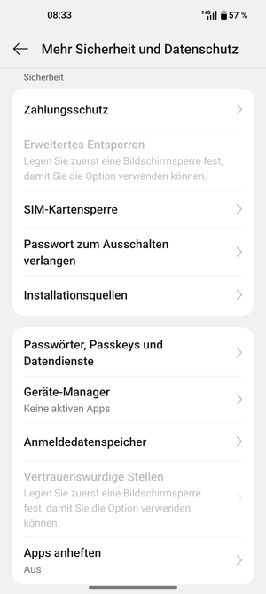 Scrollen Sie und wählen Sie SIM-Kartensperre