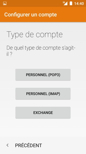 Sélectionnez PERSONNEL (POP3) ou PERSONNEL (IMAP)