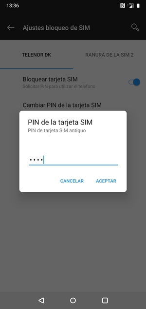 Introduzca su PIN de tarjeta SIM antiguo y seleccione ACEPTAR
