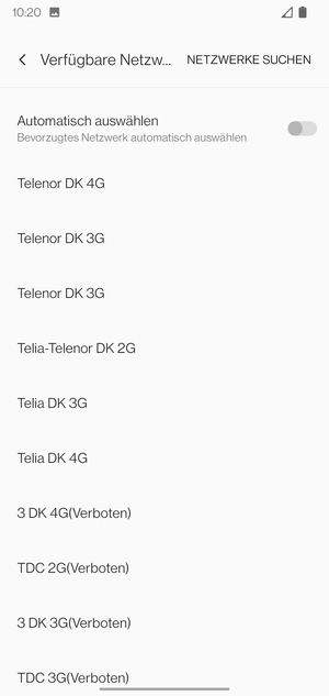 Wählen Sie einen Netzbetreiber von der Liste