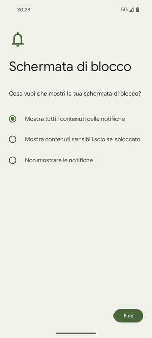 Seleziona la tua opzione preferita e poi Fine