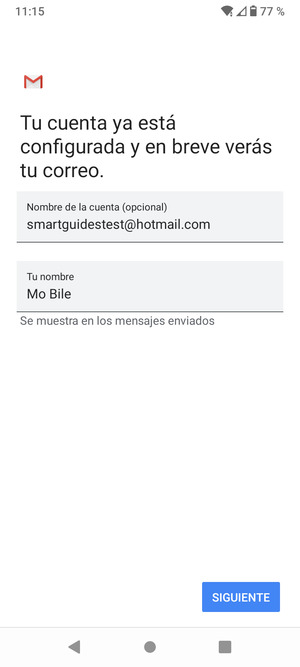 Déle a su cuenta un nombre y escriba su nombre. Seleccione SIGUIENTE