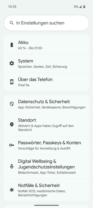 Scrollen Sie und wählen Sie Standort