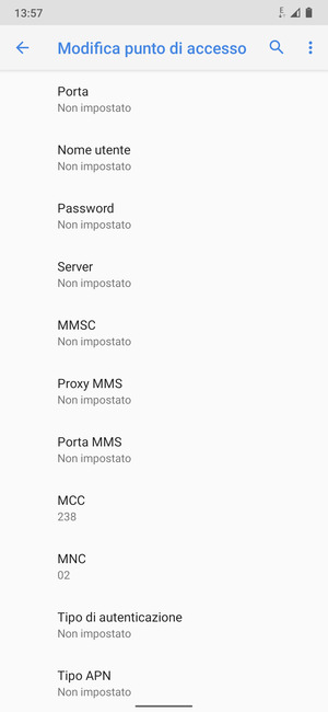 Scorri verso il basso e inserisci le informazioni degli MMS