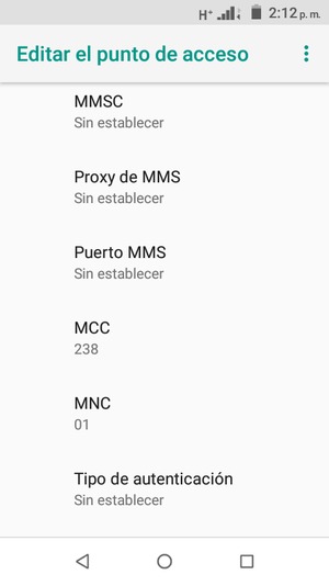 Desplácese hacia abajo e introduzca la información MMS