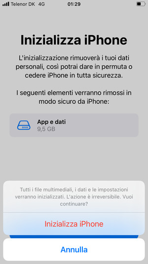 Seleziona Inizializza iPhone