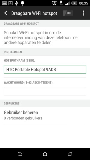 Voer een wachtwoord van ten minste 8 tekens in en schakel Draagbare Wi-Fi hotspot in