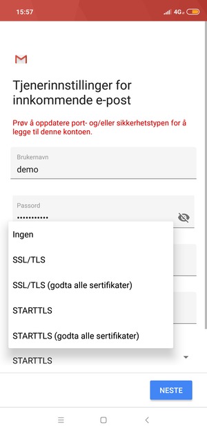 Velg Ingen og velg NESTE
