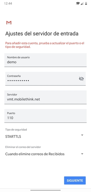 Seleccione Tipo de seguridad
