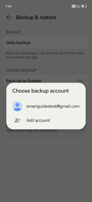 Select your backup account