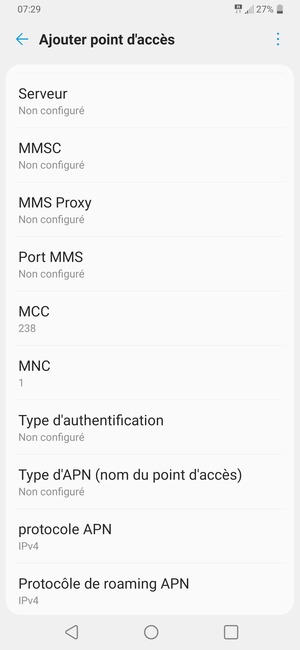 Faites défiler vers le bas et saisissez les informations Internet